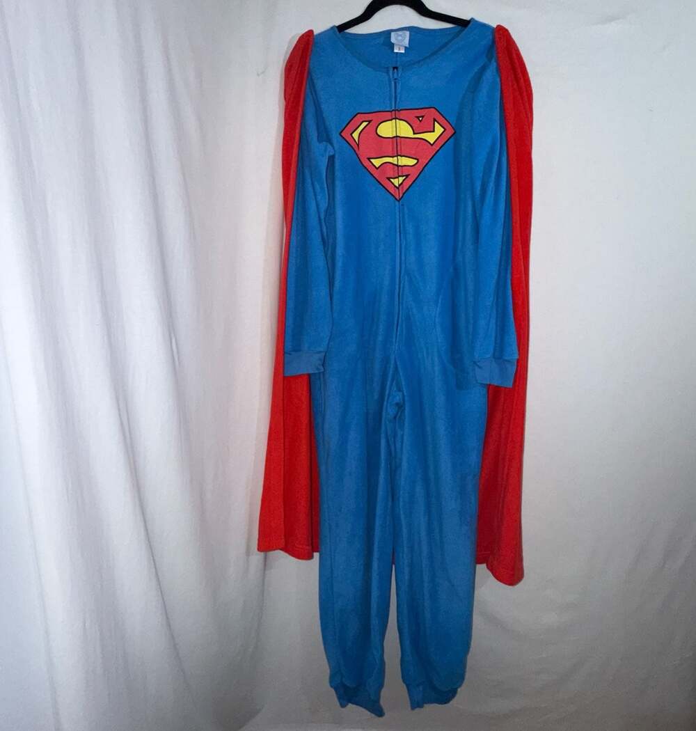 DC Comics Superman Fleece One-Piece Pajamas Union Suit with Cape Size Small